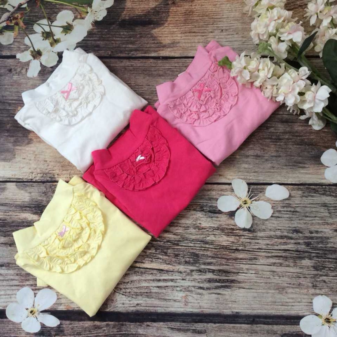 Áo cotton thun cổ lọ bé gái size 1-5-